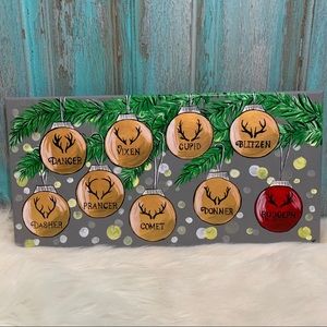 Reindeer Ornament Painting, Acrylic on Canvas